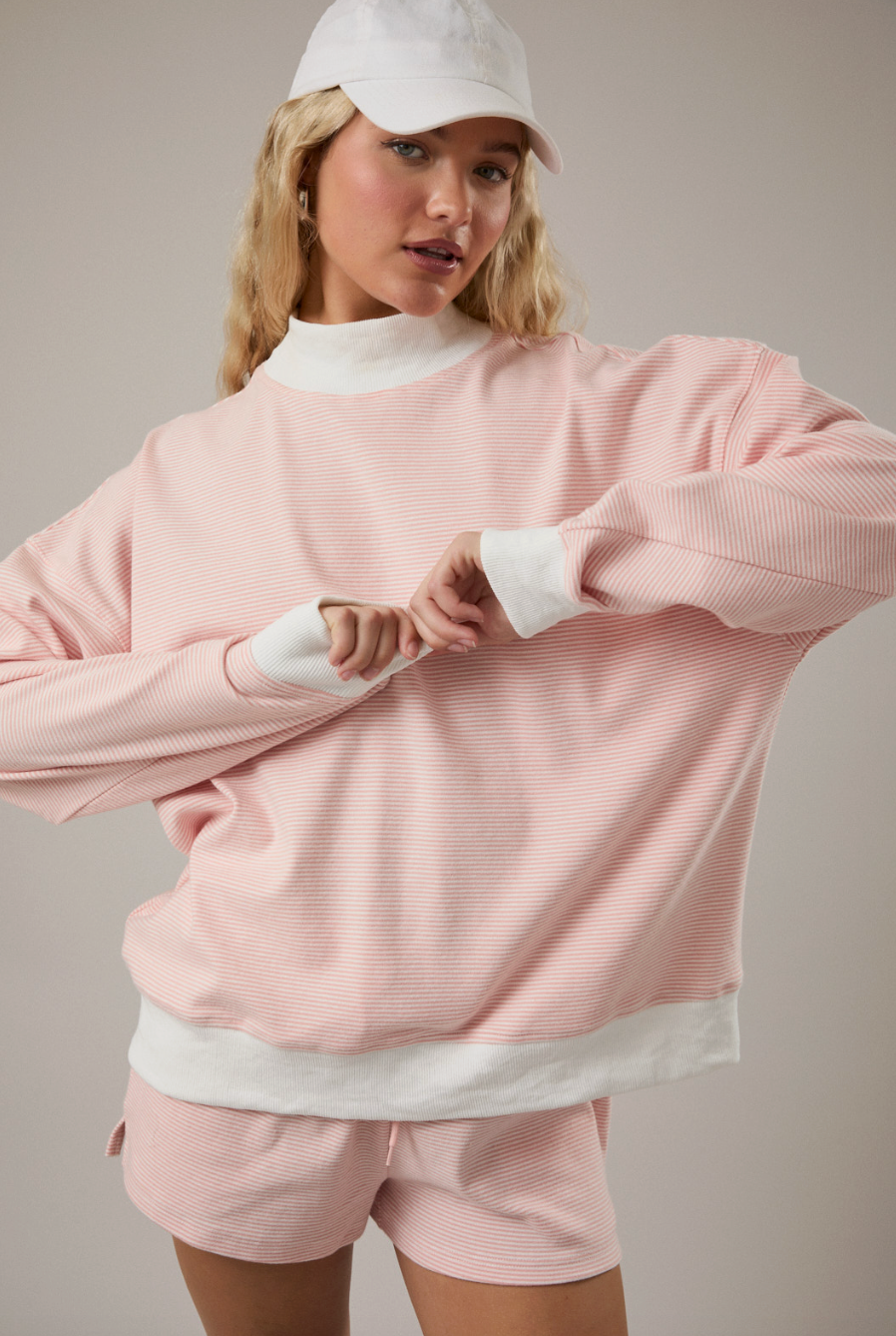 Striped Mockneck Set - Pink